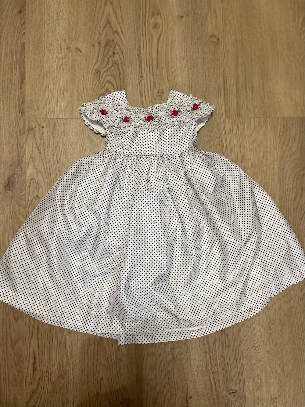 Vintage Marmellata White Polka Dot Baby Dress with Pink Flowers (18 months)